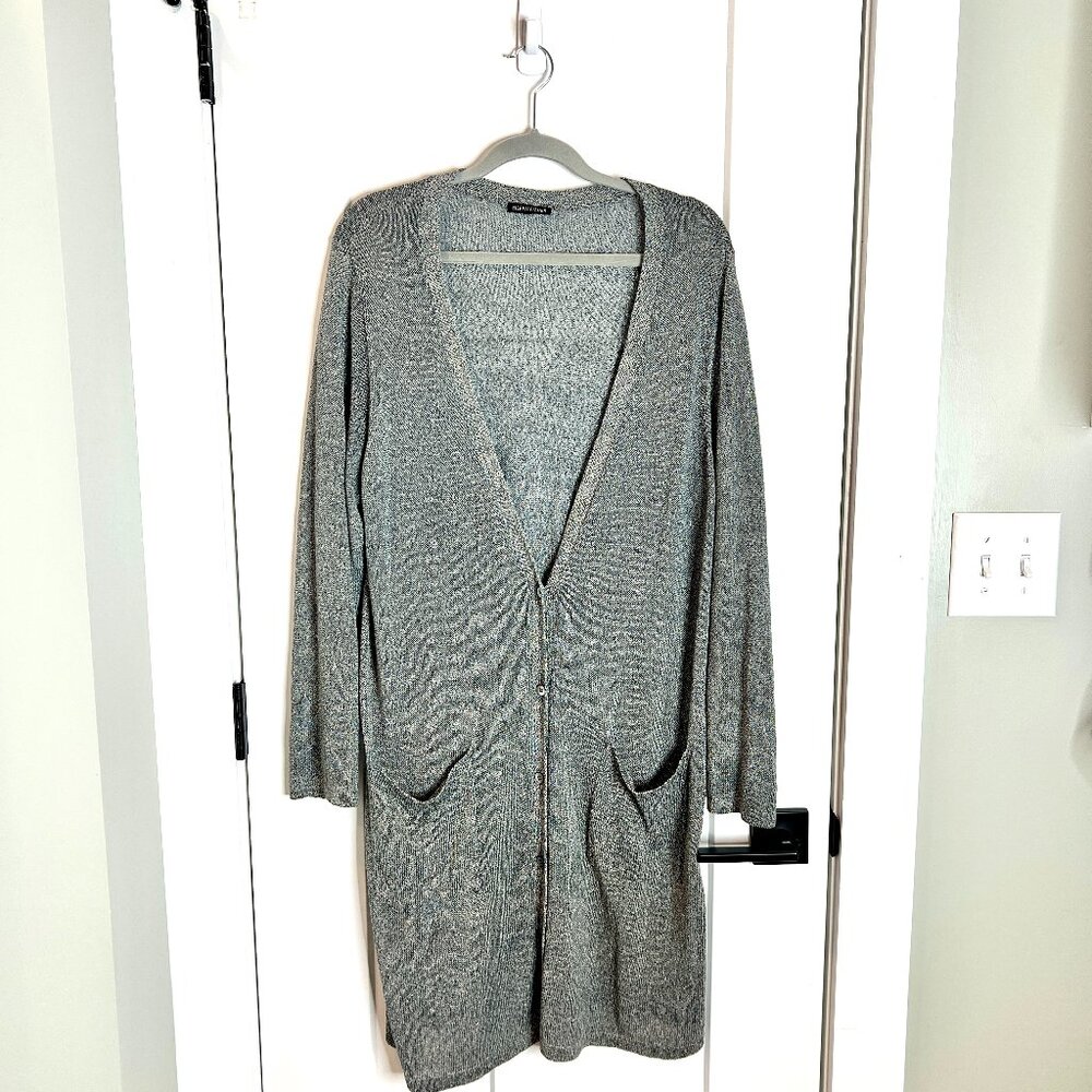 Eileen Fisher Gray Linen Blend Long-Lined Long Sleeve Cardigan Lagenlook Size XL